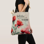 Romeinen 5:5 God's liefde bijbel vers rood roze bl Tote Bag (Dichtbij)