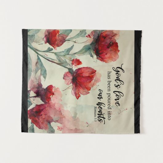 Romeinen 5:5 God's liefde bijbel vers rood roze bl Wandkleed (Voorkant (horizontaal))