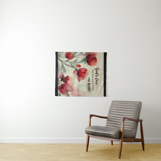 Romeinen 5:5 God's liefde bijbel vers rood roze bl Wandkleed (In Situ (horizontaal))