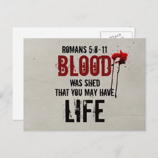 Romeinen 5:8-11 Bloed werd vergoten voor u Briefkaart (Voorkant / Achterkant)