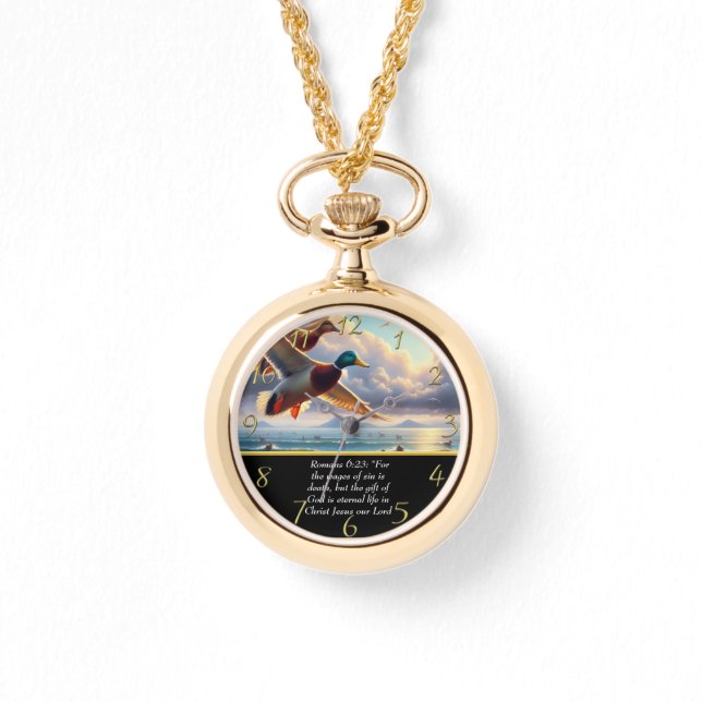 Romeinen 6:23 Christelijk Faith kruis met eenden Horloge (Voorkant)