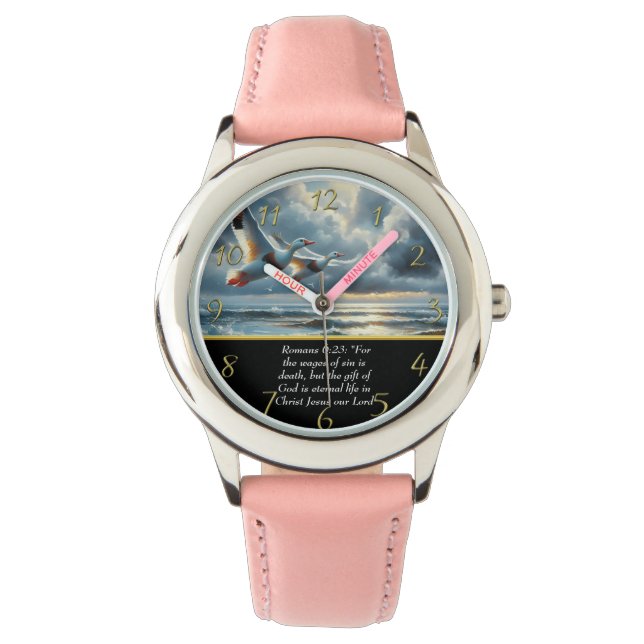 Romeinen 6:23 Christelijk Faith kruis met eenden Horloge (Voorkant)