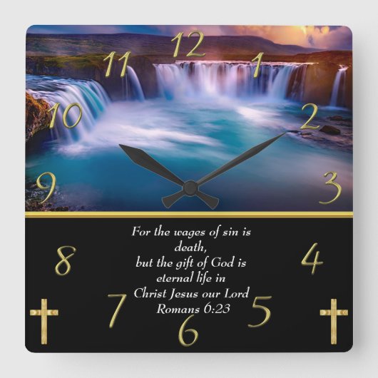Romeinen 6:23 Christelijke Faith a waterfall Vierkante Klok (Voorkant)