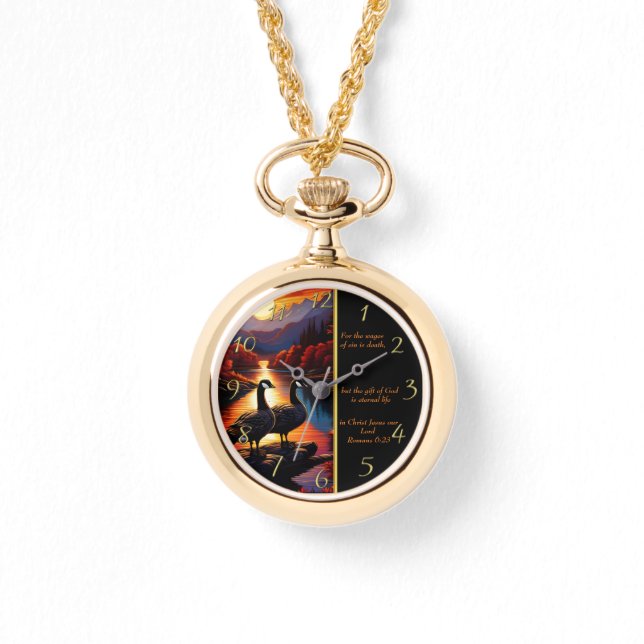 Romeinen 6:23 Goud van de Witte Kerk Horloge (Voorkant)