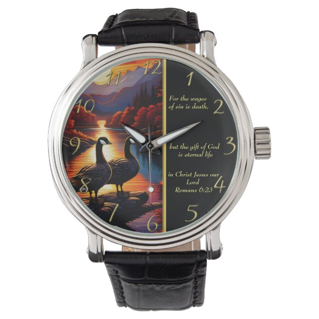 Romeinen 6:23 Goud van de Witte Kerk Horloge (Voorkant)