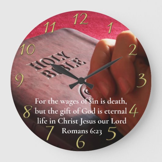Romeinen 6:23 heilige bijbel met handgoud grote klok (Voorkant)
