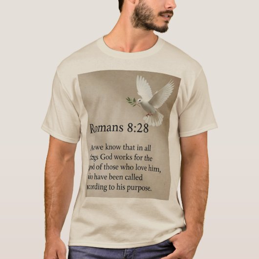 Romeinen 8:28 Bijbelvers Man T-shirt (Voorkant)