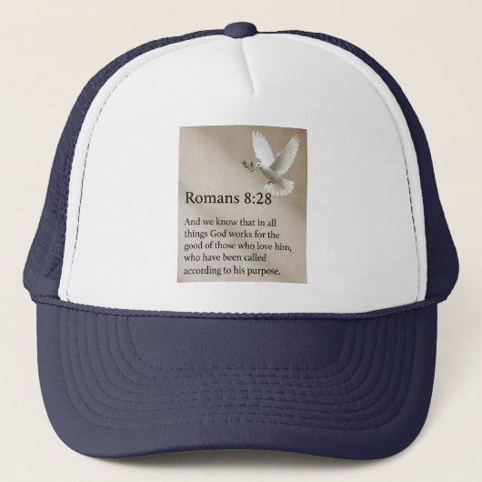 Romeinen 8:28 Bijbelvers Trucker Hoed Pet (Voorkant)