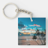Romeinen 8:28 Bijbelverse w/ Tropisch strand Sunse Sleutelhanger (Voorkant)