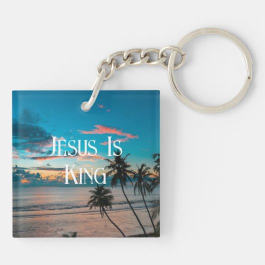Romeinen 8:28 Bijbelverse w/ Tropisch strand Sunse Sleutelhanger (Achterkant)