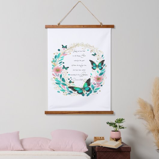 Romeinen 8:28 Bloemen en vlinders Hangend Wandkleed (Slaapkamer)