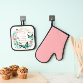 Romeinen 8:28 Bloemen en vlinders Ovenwant & Pannenlap Set