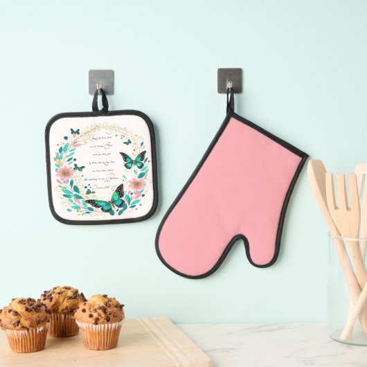 Romeinen 8:28 Bloemen en vlinders Ovenwant & Pannenlap Set (Insitu(Ophanging))