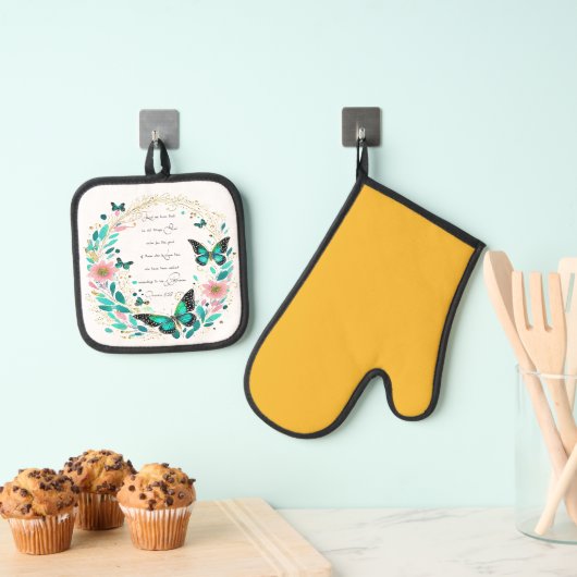 Romeinen 8:28 Bloemen en vlinders Ovenwant & Pannenlap Set (Insitu(Ophanging))