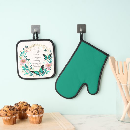 Romeinen 8:28 Bloemen en vlinders Ovenwant & Pannenlap Set (Insitu(Ophanging))