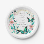 Romeinen 8:28 Bloemen en vlinders Papieren Bordje (Voorkant)
