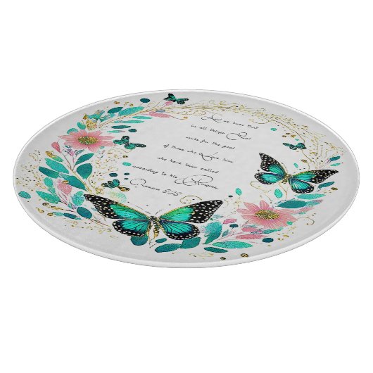 Romeinen 8:28 Bloemen en vlinders Snijplank (Hoek)