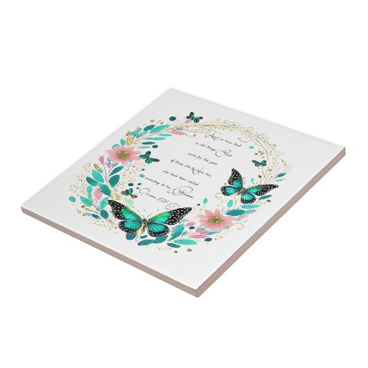 Romeinen 8:28 Bloemen en vlinders Tegeltje (Zijkant)