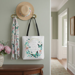 Romeinen 8:28 Bloemen en vlinders  Tote Bag