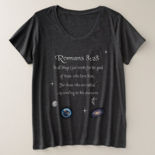 Romeinen 8:28 christelijke Bijbelvers Grote Maat T-shirt