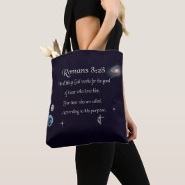 Romeinen 8:28 christelijke Bijbelvers Tote Bag