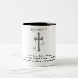 Romeinen 8:28 christelijke Bijbelvers Tweekleurige Koffiemok