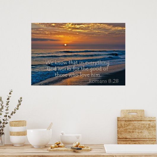 Romeinen 8:28 God voor het goede Poster (Keuken)