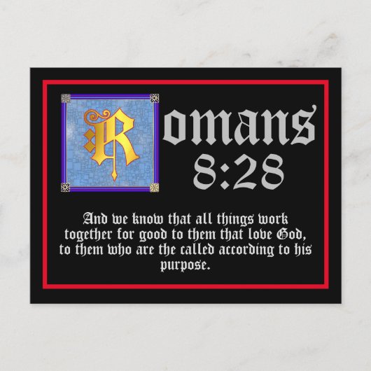 Romeinen 8 28 goudverlichte bijbelprijsopgave briefkaart (Voorkant)