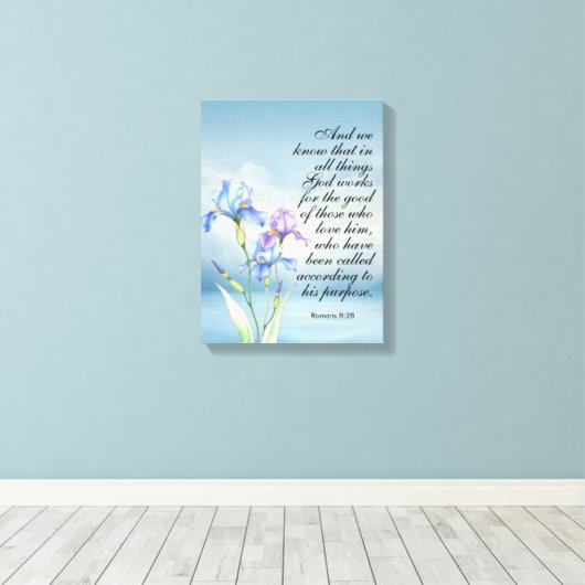 Romeinen 8:28 Iris Waterverf Canvas Afdruk (Insitu (Houten vloer))