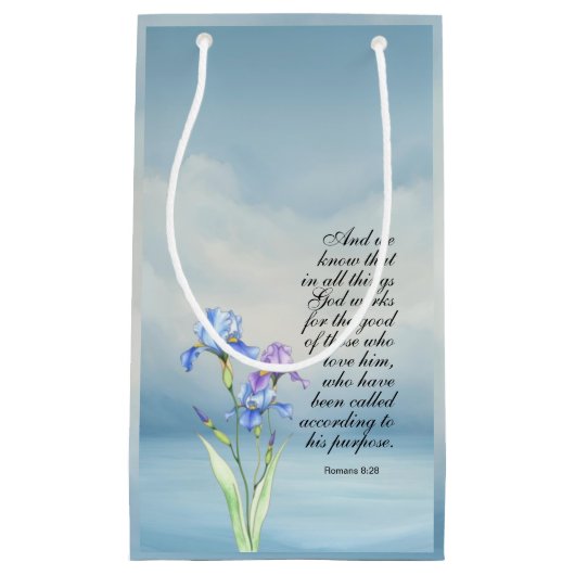 Romeinen 8:28 Iris Waterverf Klein Cadeauzakje (Voorkant)
