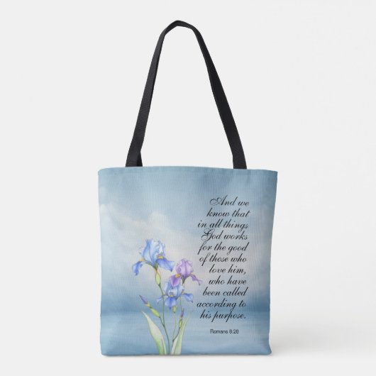 Romeinen 8:28 Iris Waterverf Tote Bag (Achterkant)