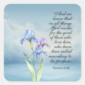 Romeinen 8:28 Iris Waterverf Vierkante Sticker (Voorkant)
