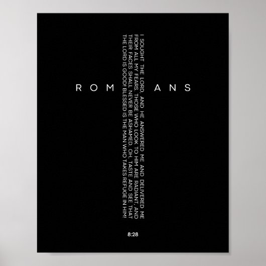 Romeinen 8:28 Kruis Schriftkunst Poster (Voorkant)