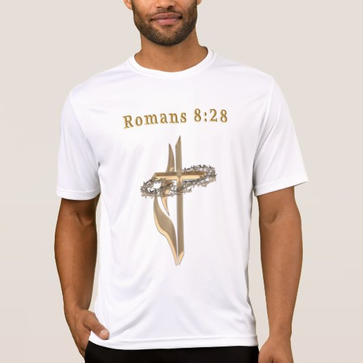 Romeinen 8:28 producten t-shirt (Voorkant)
