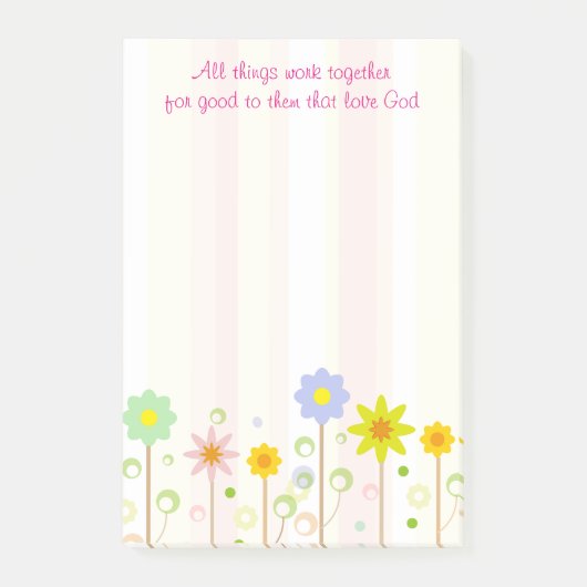 Romeinen 8:28 Roze Stripe en Bloem Christelijke Ci Post-it® Notes (Voorkant)