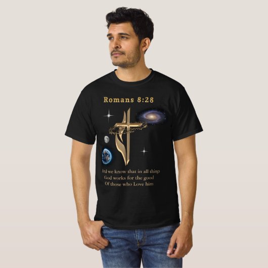 Romeinen 8:28 t-shirt (Voorkant volledig)