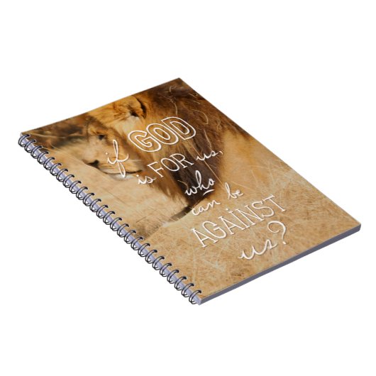 Romeinen 8:31 oranje goud, leeuw Bijbelprijsnotebo Notitieboek (Rechterzijde)