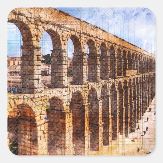 Romeins aquaduct, Segovia. Spanje. Vierkante Sticker (Voorkant)