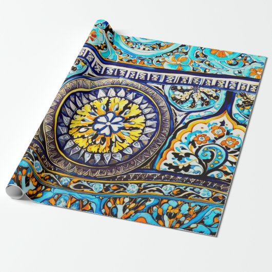 Romeins Italiaans Spaans Majolica Floral Decoupage Cadeaupapier (Uitgerold)