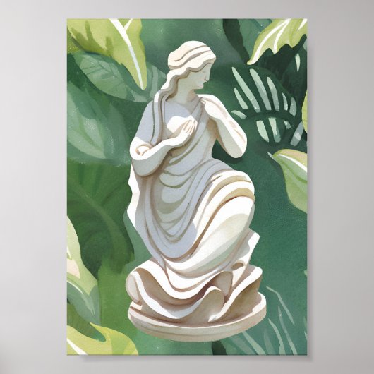 Romeins standbeeld | Waterverf botanische schilder Poster (Voorkant)
