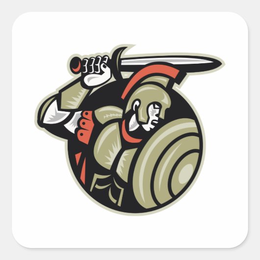 Romeinse Centurion soldaat met zwaard en schild Vierkante Sticker (Voorkant)