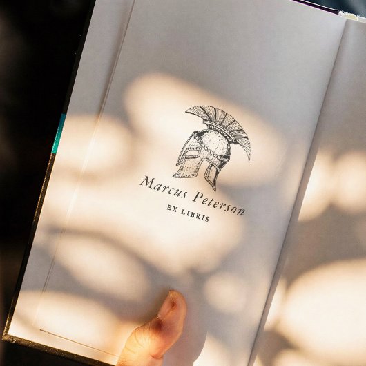 Romeinse centurionhelm illustratie Ex Libris boek Rubberstempel