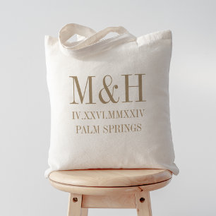 Romeinse cijfers datum, Initialen, stad bruiloft w Tote Bag