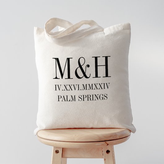 Romeinse cijfers datum, Initialen, stad bruiloft w Tote Bag