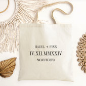 Romeinse cijfers datum, namen & stad bruiloft welk tote bag