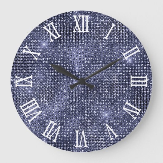 Romeinse Cijfers Navy Disco Glitter Grote Klok (Voorkant)