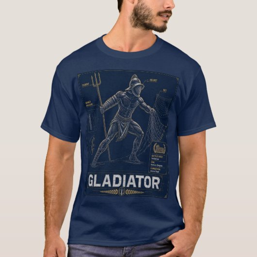 Romeinse Gladiator Blauwdruk T-Shirt (Voorkant)