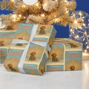 Romeinse Kerstmis – Mooie Hond in Trui bij Trevi Cadeaupapier