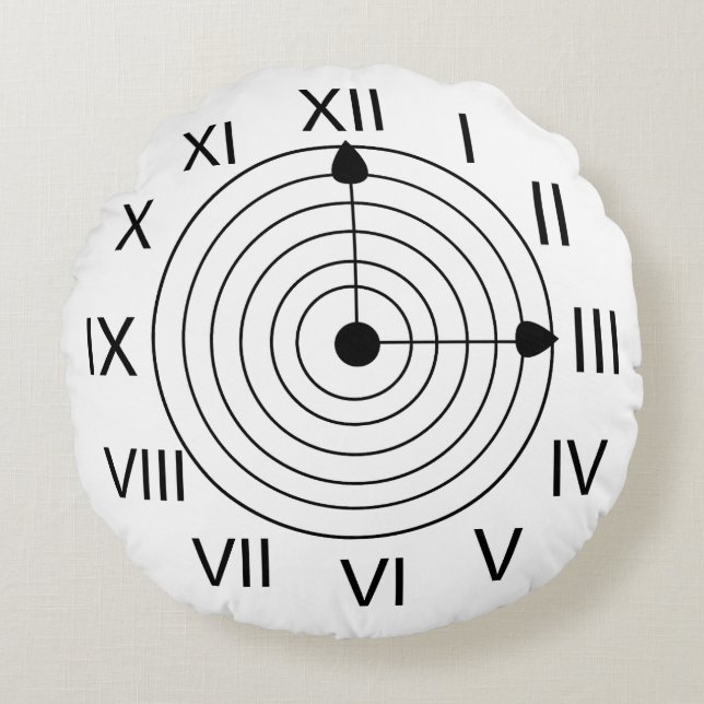 Romeinse klok zwart-wit Romeinse klok Rond Kussen (Voorkant)