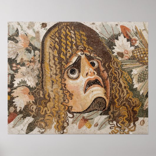 Romeinse mozaïek, met masker, met bladeren en met poster (Voorkant)